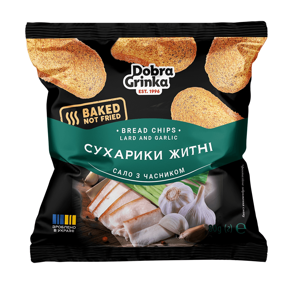 Сухарики житні зі смаком сало з часником, 80г